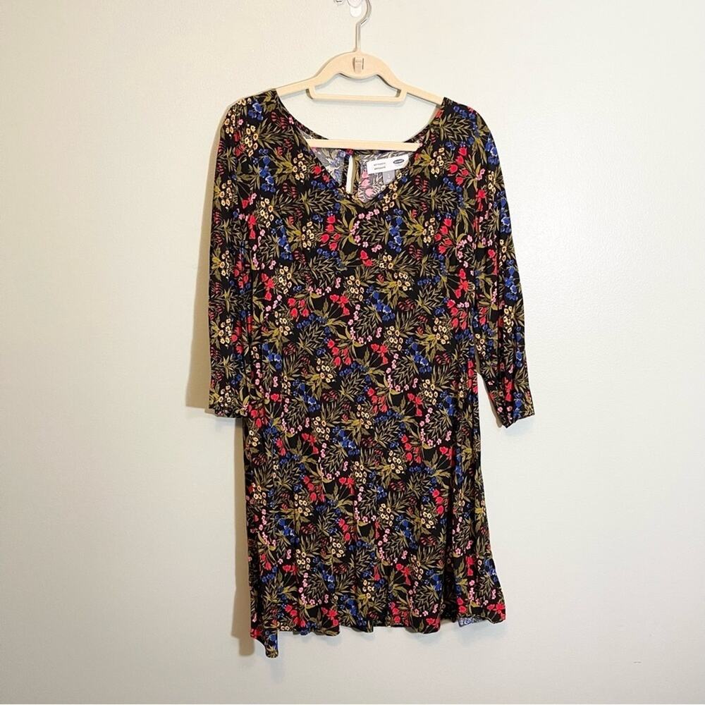 Old Navy Womens Multi‎ Floral V-Neck Long Sleeve Maternity Shift Dress Large